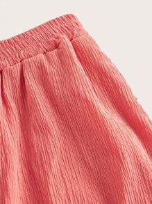 SHEIN EZwear 2件套女士夏季休闲珊瑚橙色褶饰抹胸上衣和裤子 - 珊瑚橙 - 查看 5