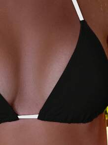 Swim Basics Women's Halter Neck Swimwear Top, Fashion Summer Swimwear - Black and White - View 3