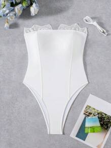 Bonvoyette Bộ đồ bơi một mảnh thanh lịch dành cho nữ có dây đeo vai bằng ren có thể tháo rời - trắng - Xem 3