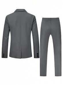 Manfinity Mode Men's Casual Minimalist Business Solid Color Peak Collar Single-Breasted Open Cardigan Jacket Men Casual Suits Men Casual Suit Men Casual Suit Men Dress Outfit Outfits For Men - Dark Grey - View 2