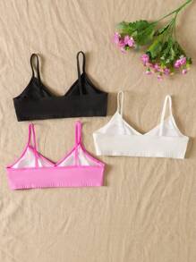 SHEIN 3件套少女款简约舒适白色纯色V领带垫文胸吊带背心 - 彩色 - 查看 2