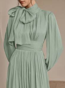 Anewsta Váy dài nữ có bèo nhún eo, phong cách đa năng thanh lịch và sang trọng, mùa xuân/thu - Màu xanh Bạc hà - Xem 4