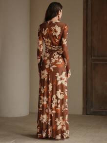 Anewsta 优雅珊瑚红针织连衣裙，腰带系带，浪漫海滩，节日，女士假日服装，春夏秋季 - 棕色 - 查看 2