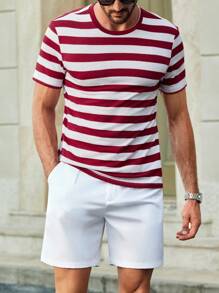 Manfinity VCAY 2 Stück lässiges gestreiftes figurbetontes Schulter T-Shirt Set für Herren, Herren Sommer Outfits - Verschiedenfarbig - Übersicht 4