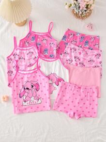 Set de 4 piezas de ropa interior para niñas que incluye camisola inalámbrica de unicolor elegante y calzoncillos cómodos y transpirables