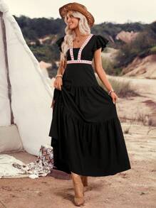 EMERY ROSE Women's Bohemian Style Woven Strap Dress, Sleeveless - Black - View 4