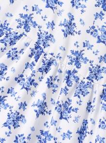 年轻女孩碎花无袖休闲/沙滩裙，蓝色 - 藍色 - 查看 3