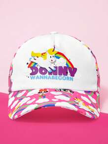 THE POWERPUFF GIRLS X SHEIN Blossom, Bubbles, Buttercup Pattern Adjustable Baseball Cap - White - View 1