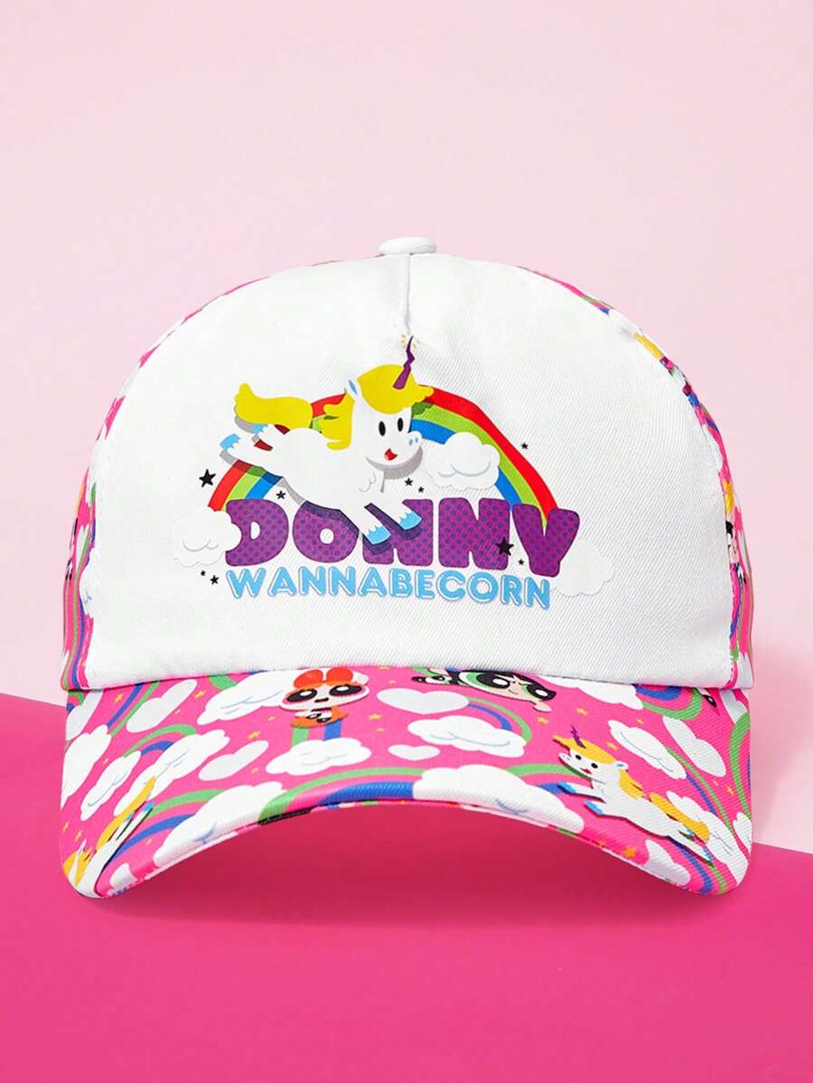 THE POWERPUFF GIRLS X SHEIN Blossom, Bubbles, Buttercup Pattern Adjustable Baseball Cap - White - View 1