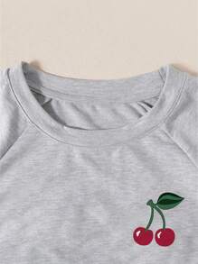 INAWLY 2pcs/Set Women Cherry Print Round Neck Short Sleeve T-Shirt And Shorts