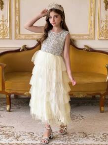 DAZY Girls' Round Neck Sleeveless Mesh Dress, Tween Girl Fall Clothes - White - View 3