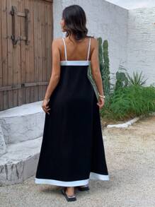 Strévra Abito lungo da donna senza maniche, patchwork, vestiti casual da donna