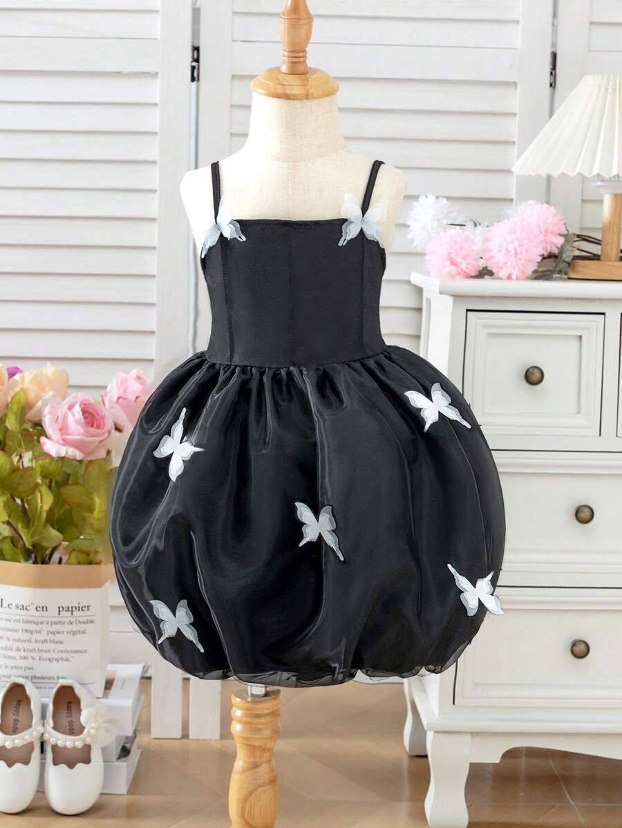 SHEIN Cute Young Girl Summer Casual Sleeveless White Organza Dress With 3D Butterfly Decoration, Simple Yet Elegant, Suitable For Everyday And Special Occasions