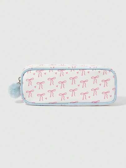 Kawaii Sac cosmétique portable de grande capacité avec broderie de papillon, pour la rentrée scolaire