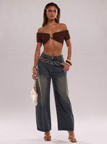 SHEIN BAE Sexy Strapless Crop Top Slim Fit Knit Sweater For Women - Coffee Brown - View 1