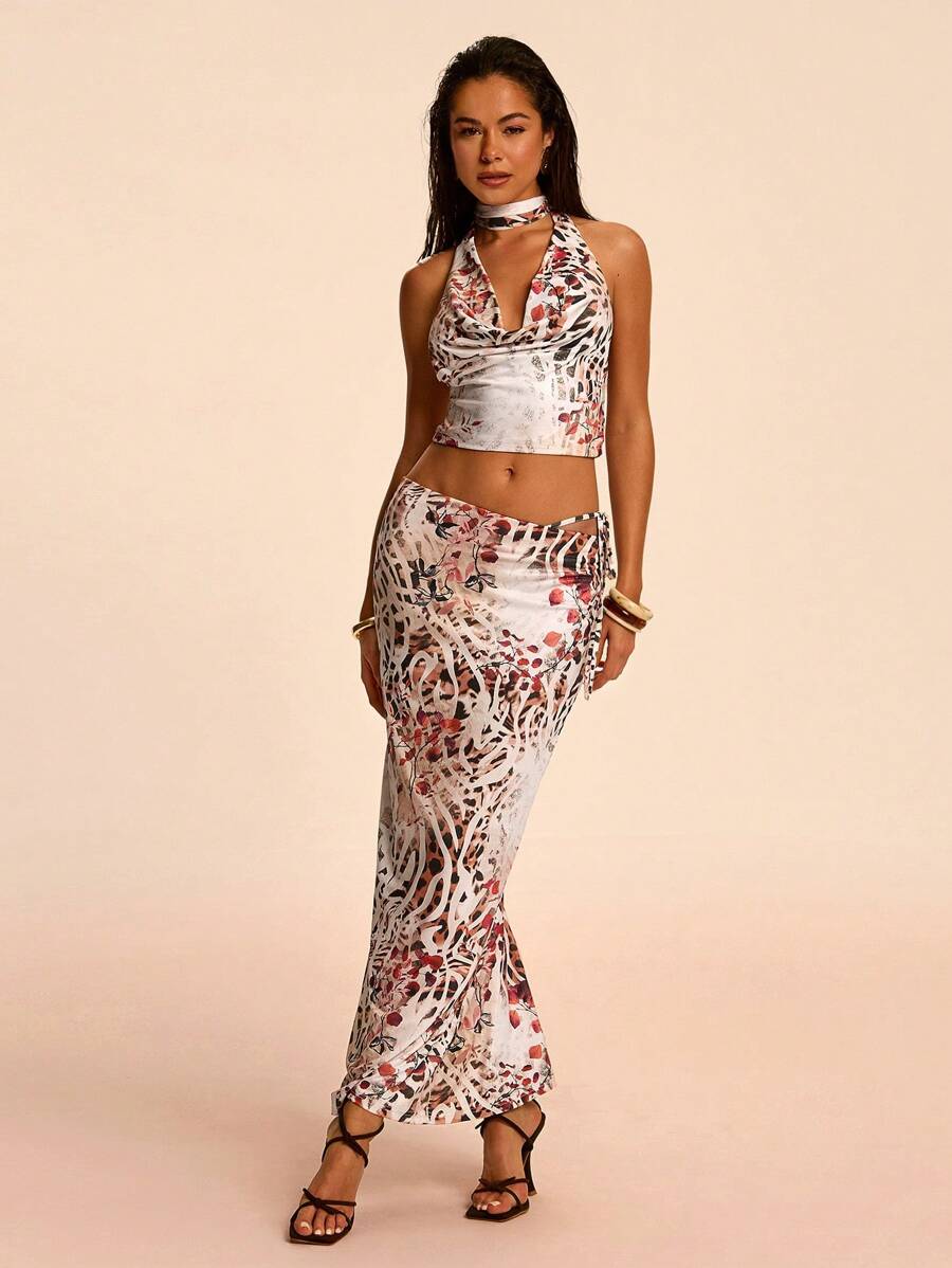 SHEIN BAE Conjunto de dos piezas para mujeres para uso diario - Albaricoque - Ver 1