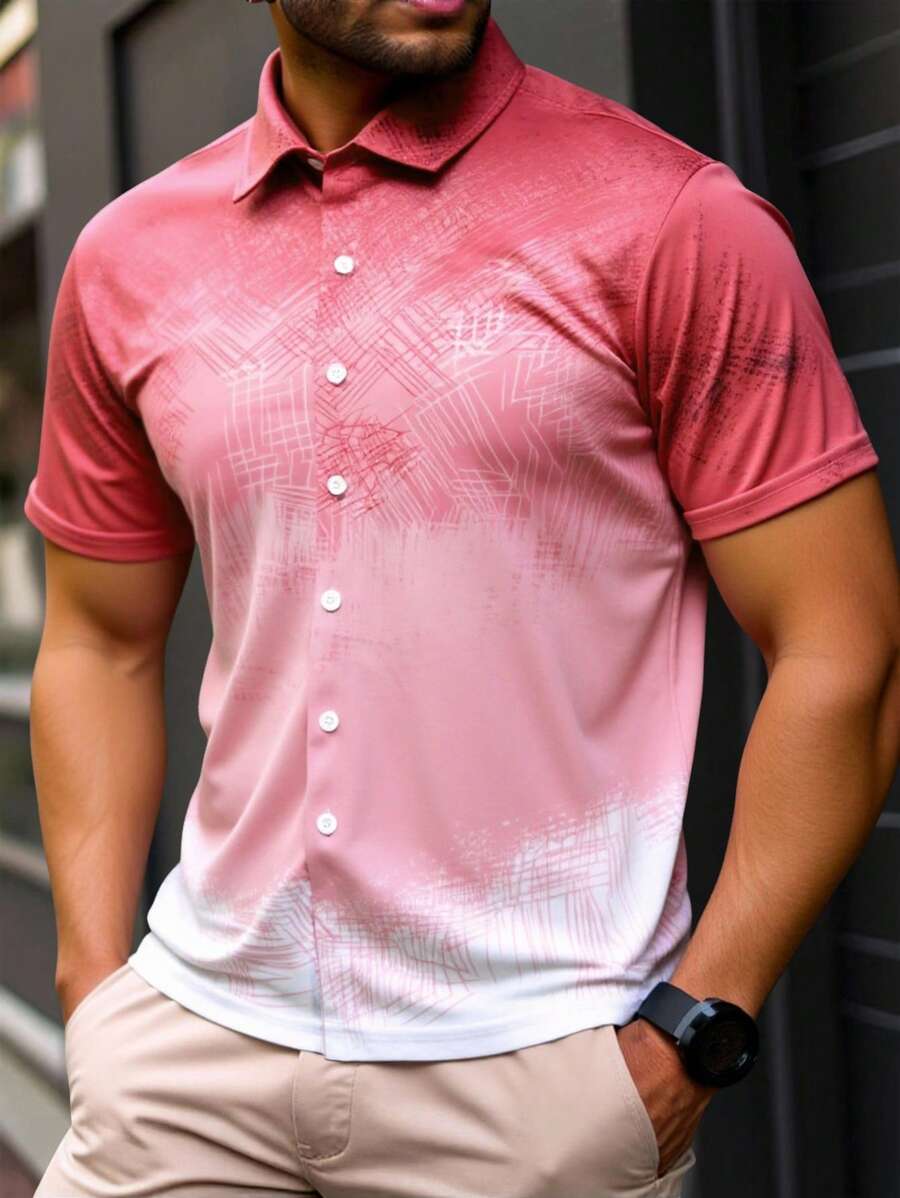 Manfinity Homme Camisa casual de manga corta con estampado geométrico para hombre de talla grande, para el verano