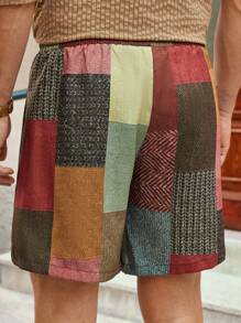 Manfinity VCAY Men's Casual Woven Plaid Pattern Printed Mid-Waist Drawstring Straight Shorts - Multicolor - View 3