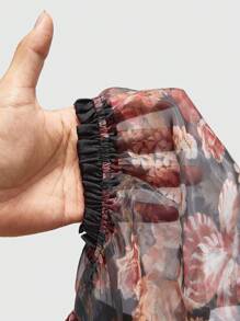 ROMWE Avant Áo cánh organza hoa lãng mạn cổ điển cỡ lớn cho nữ - Nhiều màu - Xem 7