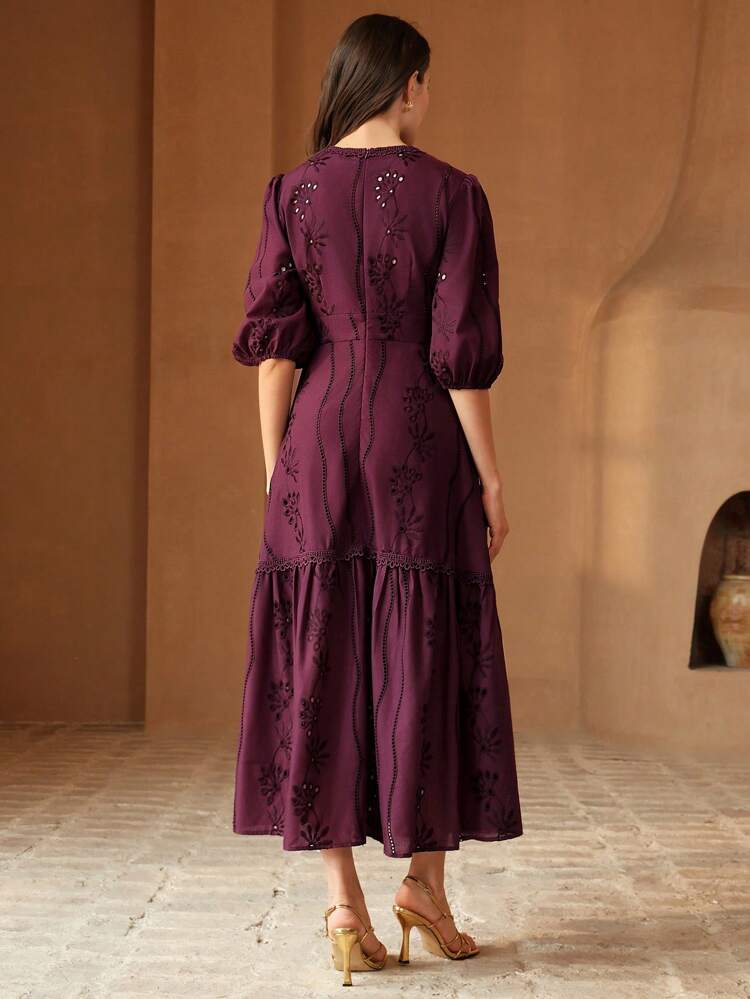 Women's Summer V-Neck Slit Lace Elegant Floor-Length Dress, Suitable For Valentine's Day Outfit
