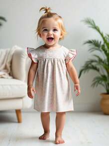 Baby Girls' Ditsy Floral Cap Sleeve Split Front Long Dress, Spring/Summer Baby Loungewear - Multicolor - View 3