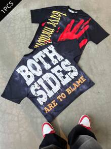 Manfinity EMRG Herren Lässig T-Shirt mit Buchstabe Muster, Rundhalsausschnitt, Kurzarm, Sommer - Schwarz - Übersicht 3