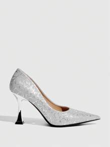 CUCCOO SZL Women's Fashionable Elegant Metallic High Heel Pumps For Christmas Spring Shoes - Silver - View 7