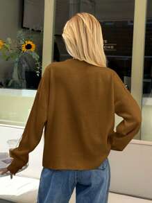 EURMUSE Woman Loose Fit Comfy Warm Rhinestones Detailed Sweater - Camel - View 2