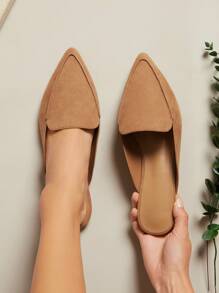 SHUZIA Pointed Toe Flat Loafer Mules - Brown - View 3