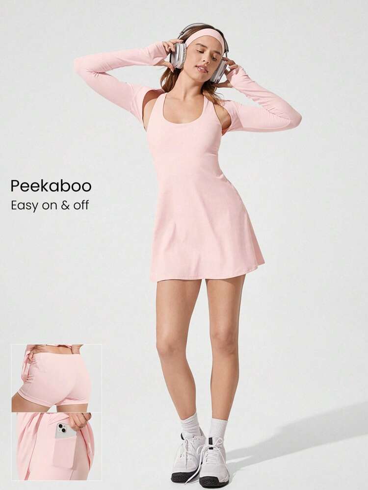 FeatherFit™-Air Peekaboo Everyday Built-In Shorts Pocket Anti-Slip Dress Light Support Low Impact Yoga Pilates Studio Spring Dress Summer Quick Dry Moisture Wicking