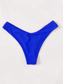 SHEIN Swim 夏日海滩纯色高腰比基尼泳裤 - 寶藍色 - 查看 2