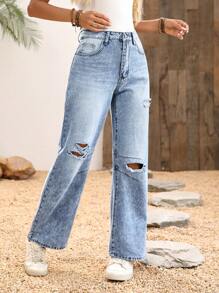 Breezaya Women Washed Distressed Denim Jeans - Blue - View 6