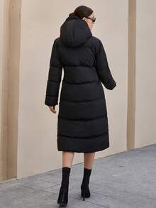 EURMUSE Casual Style, Keep Warm Feature Waterproof Long Line Patch Pocket Detailed Maxi Oversized Padded Coat Long Puffer Coat Women Long Hooded Coat Long Winter Coat Women Womens Long Coat Long Winter Jacket Women Womens Winter Coats - Black - View 2