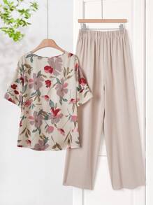 Rusticease 女士优雅褶皱V领杏色短袖衬衫 - 彩色 - 查看 2