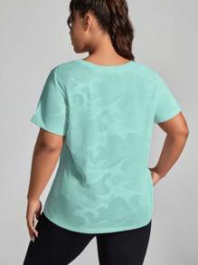 SHEIN Rhythm Era 女式加大码迷彩印花短袖透气舒适健身T恤健身房衬衫 - 水鴨藍 - 查看 2