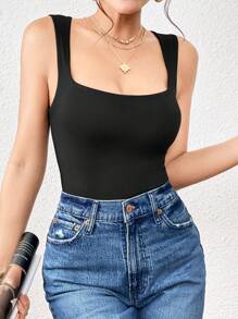 Aveloria Affinna French Square Neck Double Layer Sleeveless Fitted Cropped Tank Top - Multicolor - View 4