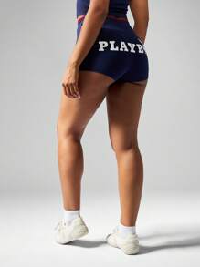 Missguided x Playboy 高腰健身短裤舞蹈瑜伽跑步运动短裤