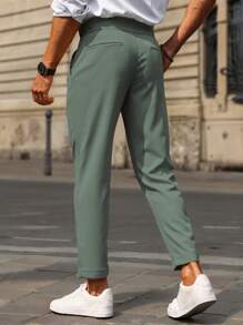 Manfinity Bizformal Quần âu công sở đơn giản xếp ly túi trơn cho nam - màu xanh lá - Xem 2