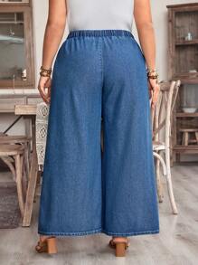 EMERY ROSE Plus Size Women Tie Waist Pockets Wide Leg Loose Casual Denim Jeans - Medium Wash - View 5