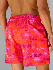 Manfinity VDAYZ Men's Tie Dye Print Pocketed Drawstring Waist Beach Shorts, Suitable For Summer, Hawaiian