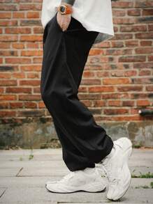 DAZY Men's Black Letter Print Fitted Drawstring Basketball Sweatpants, Spring/Summer - Black - View 7