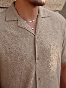 Manfinity RelaxMax Conjunto de camisa de manga corta con botones delanteros y pantalones cortos de unicolor para hombre - Caqui - Ver 6