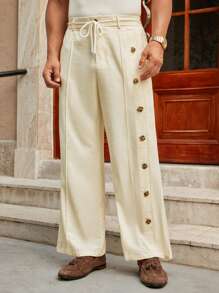 Manfinity VCAY Men's Woven Casual Everyday Loose Elastic Waist Straight Leg Pants Wide Leg - White - View 6