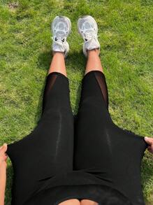 SHEIN EZwear Leggings de cintura ancha de malla en contraste