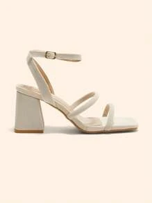 CUCCOO BASICS 杏色系带粗跟舒适高跟凉鞋 - 杏色 - 查看 5