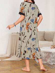 SHEIN Green Floral Print Women's Romantic Long Nightgown, Perfect For Summer, Moo Moo - Dark Green - View 2