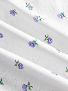 ROMWE Kawaii Camiseta sin tirantes con estampado floral diminuto y encaje con lazo frontal, diseño lindo y veraniego para mujeres