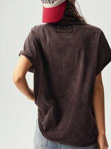 Bohemela Áo thun cổ tròn dệt kim họa tiết trơn dành cho nữ, phong cách phương Tây, mùa hè - màu nâu - Xem 2