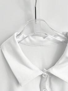 粉色女式刺绣休闲短袖上衣 - 白色 - 查看 5