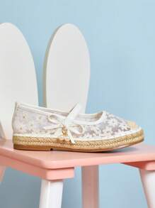 Mini mi Alpargatas blancas de estilo bohemio para niñas inspiradas en #CC, con tiras de lazo, encaje de perlas y yute, ideales para el parque de juegos y la escapada a la playa - Blanco - Ver 5